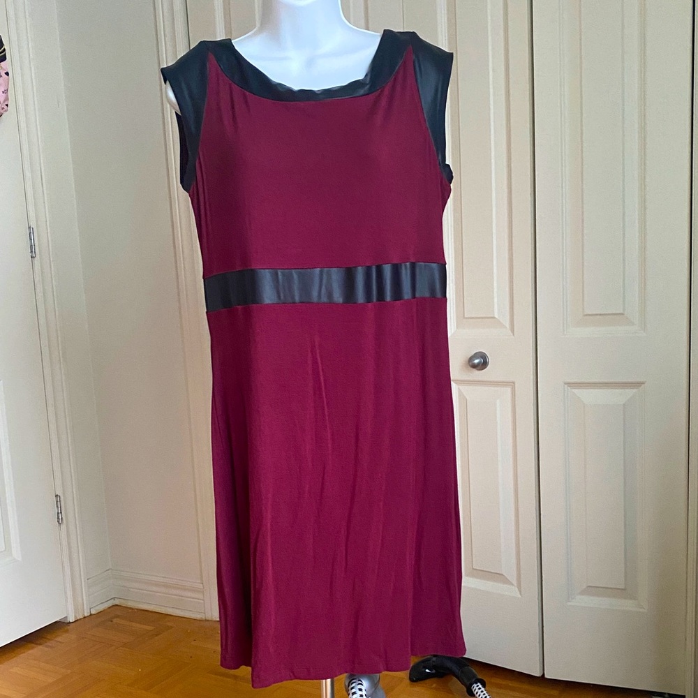 DKR & CO burgundy and faux leather midi dress